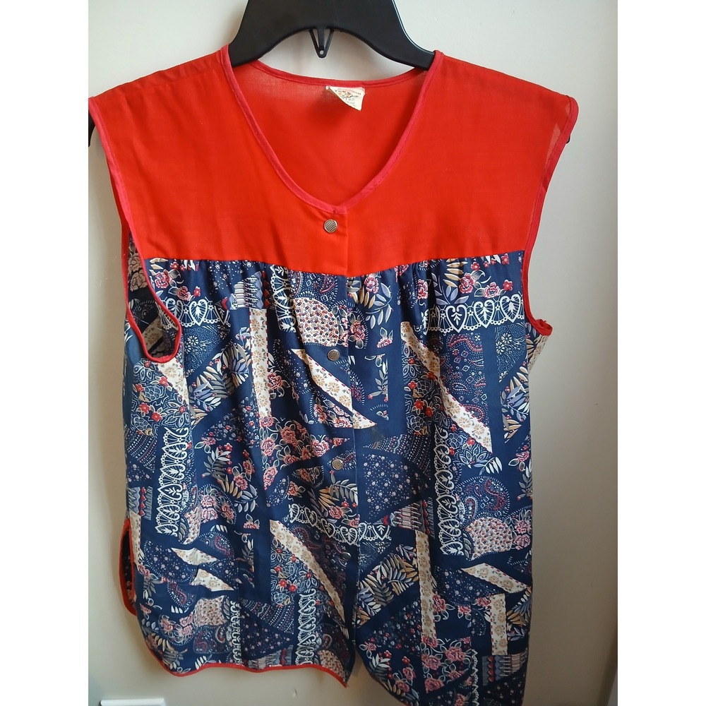 Vintage 60s 70s L‎ Artistic Creation Apron Vest snap  smock Patchwork Sleeveless